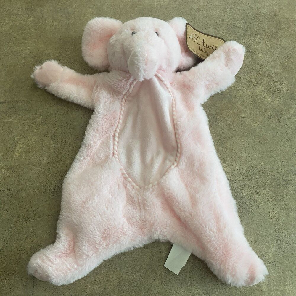 Kellytoy Elephant Plush Flatties Crinkle Rattle Lovey Security Blanket 16" Pink